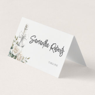 Elegante Witte Bloemen Brunch en Bubbly Place Card Kaart