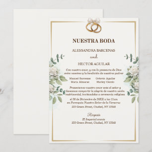 Elegante witte bloemen en groen uitnodiging