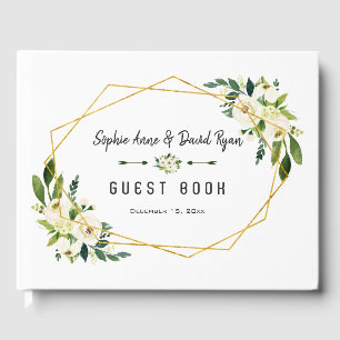 Elegante Witte Bloemen Goud Lijst Wedding Planner Gastenboek