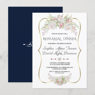 Elegante witte bloemen gouden lijst oefen diner kaart