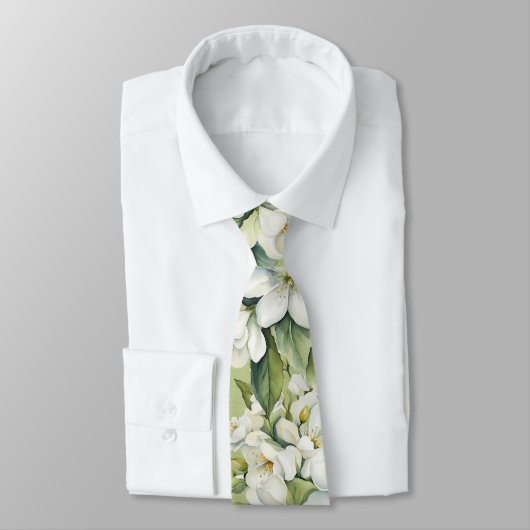Elegante witte bloemen groene bruidegom bruiloft stropdas (Gebonden)