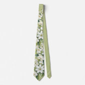 Elegante witte bloemen groene bruidegom bruiloft stropdas (Voorkant)