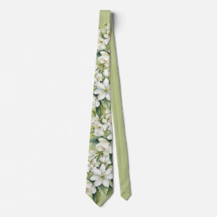 Elegante Witte Bloemen Groene Bruidegom Trouw Stropdas