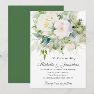 Elegante Witte Bloemen Groene Christelijke Bruilof Kaart