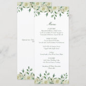 Elegante Witte Bloemen Groene Doop Menu (Voorkant / Achterkant)