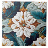 Elegante witte bloemen met Blauwgroen bladeren in  Tegeltje (Voorkant)