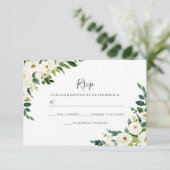 Elegante Witte Bloemen Moderne Trouw-RSVP RSVP Kaartje (Staand voorkant)