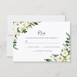 Elegante Witte Bloemen Moderne Trouw-RSVP RSVP Kaartje