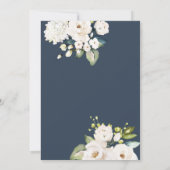 Elegante witte bloemen op marineblauwe bruiloft kaart (Achterkant)