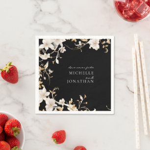 Elegante witte bloemen op zwart bruiloft bijbel ve servet