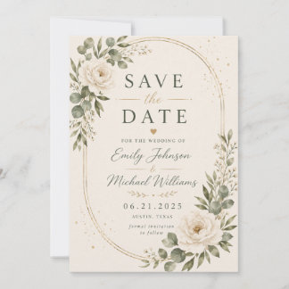 Elegante Witte Bloemen | Save the Date Kaart