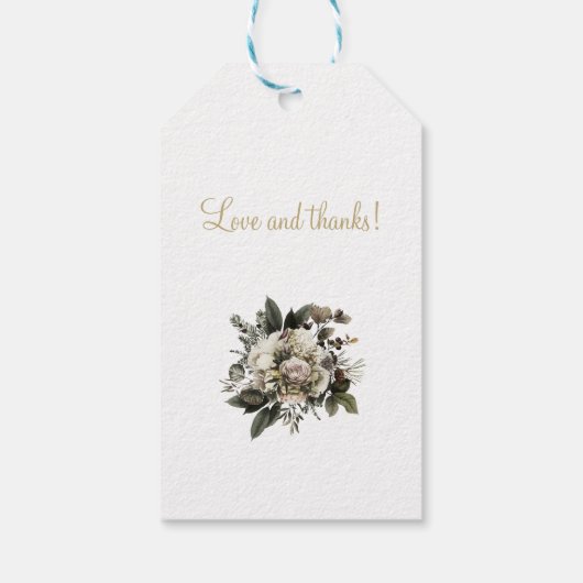 Elegante witte bloemen winter bruiloft dank u cadeaulabel (Achterkant)