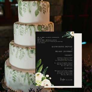 Elegante Witte Bloemen Zwart en Crème 2 Venue Kaart