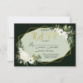 Elegante Witte Bloemen Zwart & Goud Geometrisch RSVP Kaartje (Voorkant)