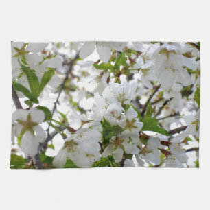 Elegante witte bloemenbloesemfoto theedoek