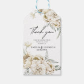 Elegante witte bloemenbruiloft dank u gunst cadeaulabel (Voorkant)
