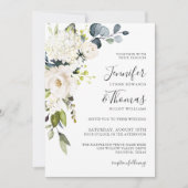 Elegante witte bloemenbruiloft met QR-code Kaart (Voorkant)