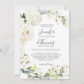 Elegante witte bloemenbruiloft met QR-code Kaart (Voorkant)