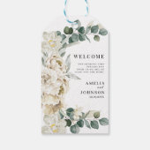 Elegante witte bloemenbruiloft welkomstgunst cadeaulabel (Achterkant)