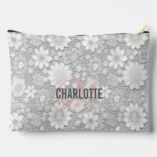 Elegante witte bloemenkant patroon monogram naam etui (Achterkant)