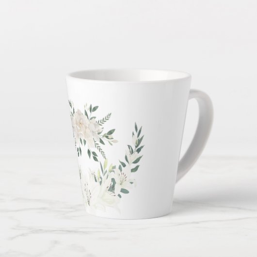 Elegante witte bloemenkrans cup ontwerp latte mok (Rechterhoek)