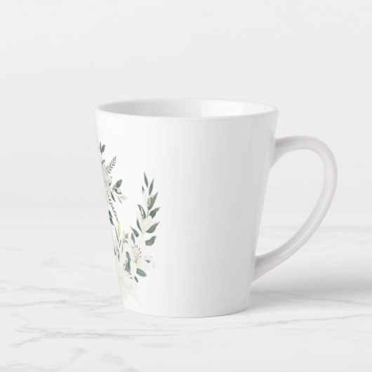 Elegante witte bloemenkrans cup ontwerp latte mok (Rechts)