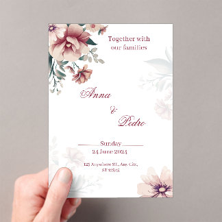 Elegante witte bloemige acryl trouwuitnodiging uitnodigingen