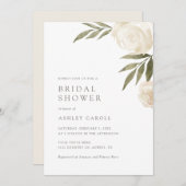 Elegante witte bloemige groene bruidsdouche uitnod kaart (Voorkant / Achterkant)