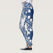 Elegante Witte Bloemstof Patroon op Deep Blue Leggings (Links)
