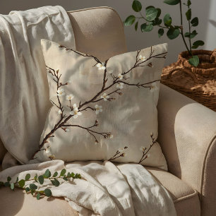 Elegante Witte Bloesem Minimale Tak Kussen