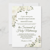 Elegante Witte Boho Rozen Moderne Katholieke Trouw Kaart (Voorkant)