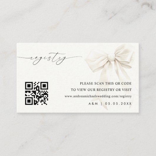 Elegante witte boog QR-code huwelijkscadeau regist Informatiekaartje (Voorkant)
