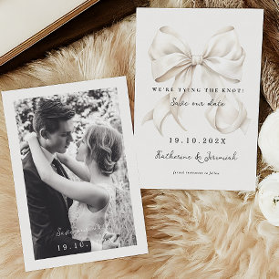 Elegante witte boog sla de datum op met foto save the date