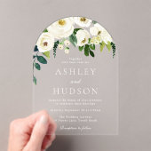 Elegante witte botanische trouwboog acryl uitnodigingen (Insitu (Draagbaar))