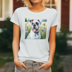 Elegante witte boxerhond tussen de bloemen t-shirt