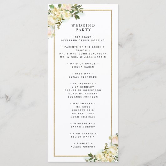 Elegante witte bruiloft ceremonie programma Waterv (Achterkant)