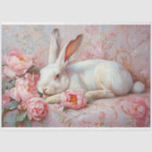 Elegante Witte Bunny & Roze Pioenen Decoupage Tissuepapier (Voorkant)
