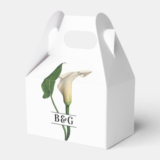 Elegante witte Calla Lily Groene Botanische Bruilo Bedankdoosjes (Achterkant)