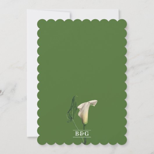 Elegante witte Calla Lily Groene Botanische Bruilo Kaart (Achterkant)