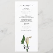 Elegante witte Calla Lily Groene Botanische Bruilo Menu (Voorkant)