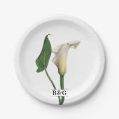 Elegante witte Calla Lily Groene Botanische Bruilo Papieren Bordje (Voorkant)