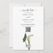 Elegante witte Calla Lily Groene Botanische Bruilo Save The Date (Voorkant)