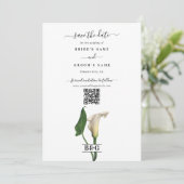Elegante witte Calla Lily Groene Botanische Bruilo Save The Date (Staand voorkant)