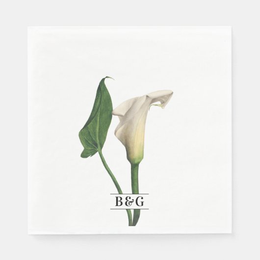 Elegante witte Calla Lily Groene Botanische Bruilo Servet (Voorkant)