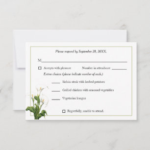 Elegante witte Calla Lily RSVP Kaartje