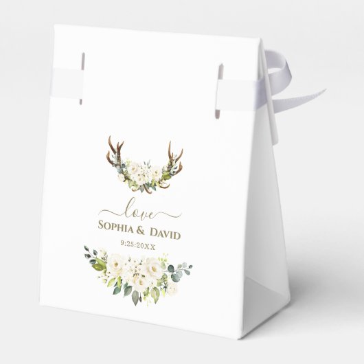 Elegante witte crème bloemen gewei bruiloft bedankdoosjes (Achterkant)