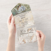 Elegante witte crème pioen bloemige textuur één fo all in one uitnodiging (Afscheurbaar)