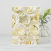 Elegante witte-crème rozen Save the Date uitnodigi (Staand voorkant)