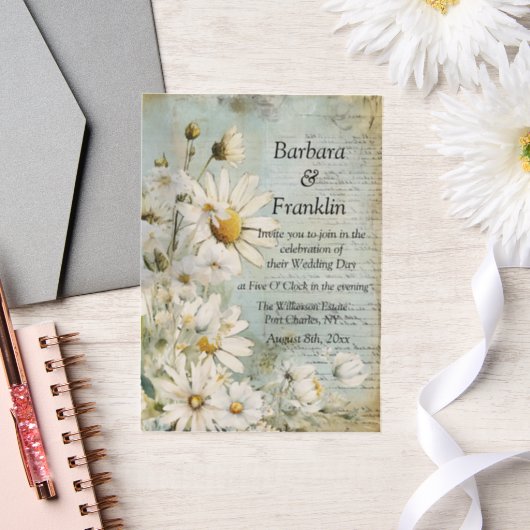 Elegante Witte Daisy Foto QR Code Huwelijk Vellum Uitnodigingen (Huwelijk)