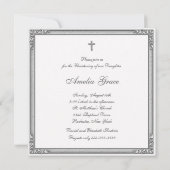 Elegante witte Damask foto doop Kaart (Achterkant)